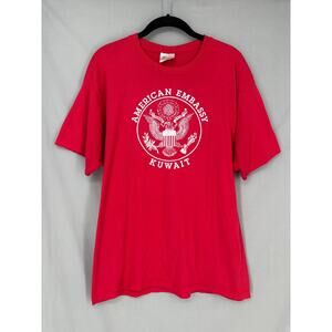 Vintage American Embassy Kuwait Shirt Mens Large Red Military Graphic Tee